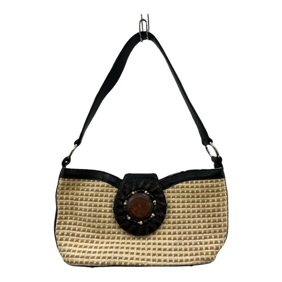 Kate Landry Womens Shoulder Bag Beige Black Woven Mixed Inside Zip Pocket - Picture 1 of 12